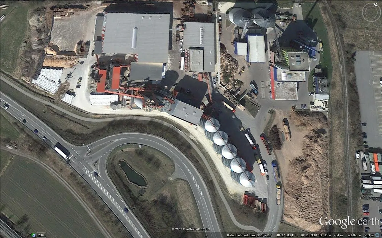 Aerial view of a wood pellet production plant